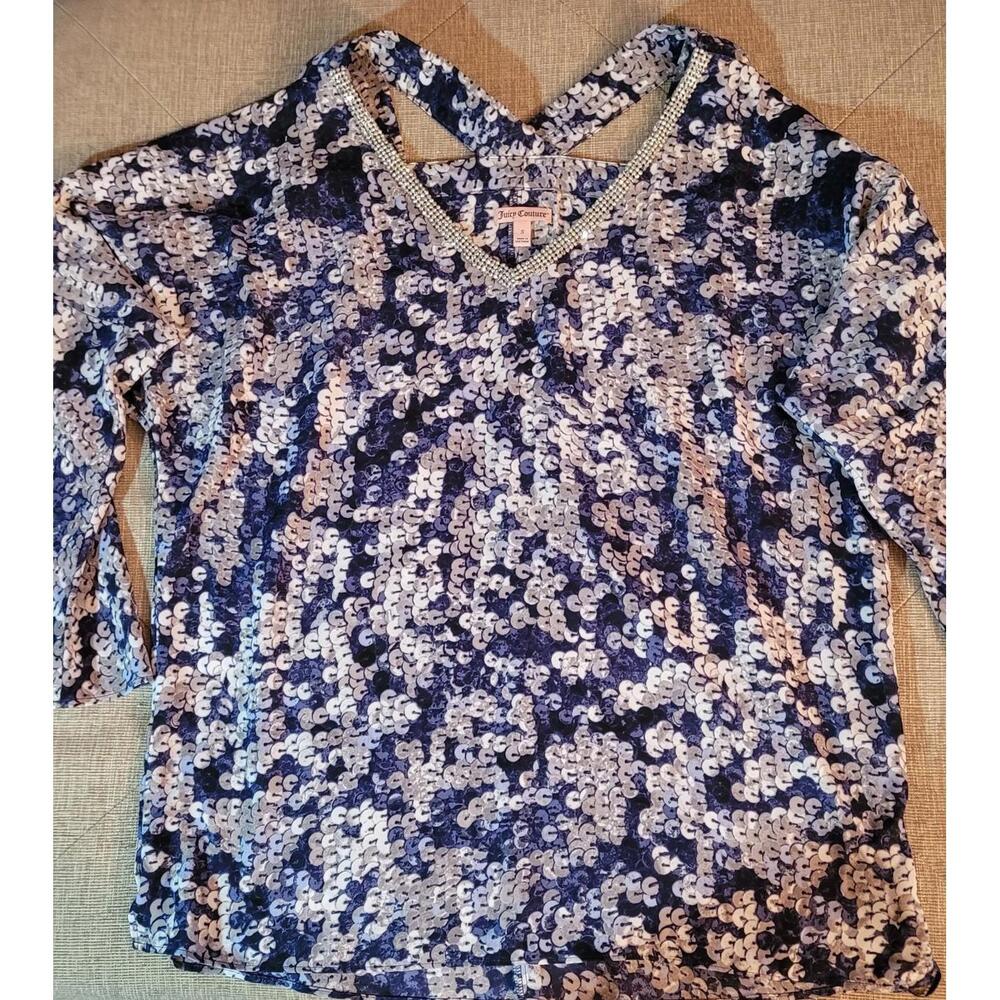 Juicy Couture Cold Shoulder Jeweled V-neck Blouse Small